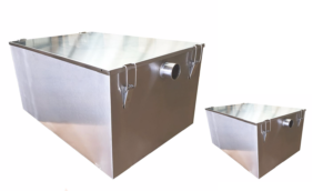 Large stainless steel grease interceptor and small stainless steel grease trap