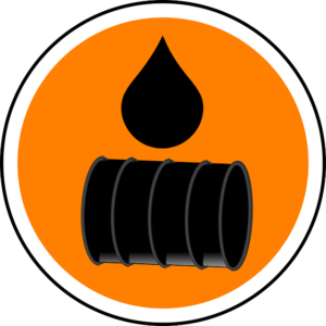 Orange circle label with oil drum and droplet