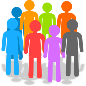 Different colour silhouettes of group of people