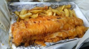 Fish and chips in paper