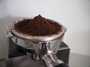 Portafilter with coffee grounds